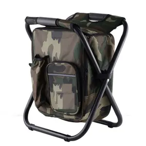 backpack portable camouflage color outdoor folding fishing camping stool chair with cool bag