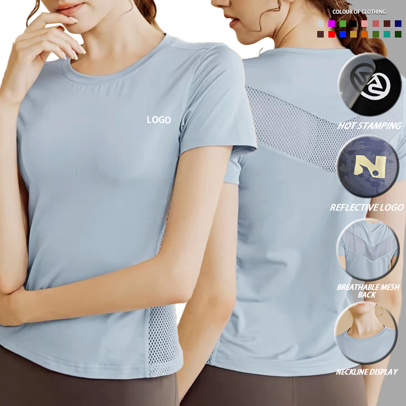 2024 Women's Sexy Athletic Mesh Back Lightweight Breathable Printed Short-Sleeve Slim Fitness Yoga T-Shirt Loose Clothing for