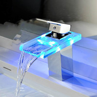Poiqihy — robinet mitigeur de lavabo LED, eau froide et chaude, pour la salle de bain, avec LED, en verre coloré