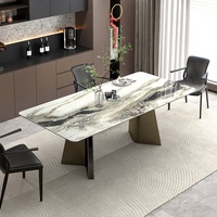 Ensemble de table à manger de cuisine en forme de V avec piétement, 4/6 places avec chaises |   Table à manger classique 8 places avec structure en acier inoxydable de style français