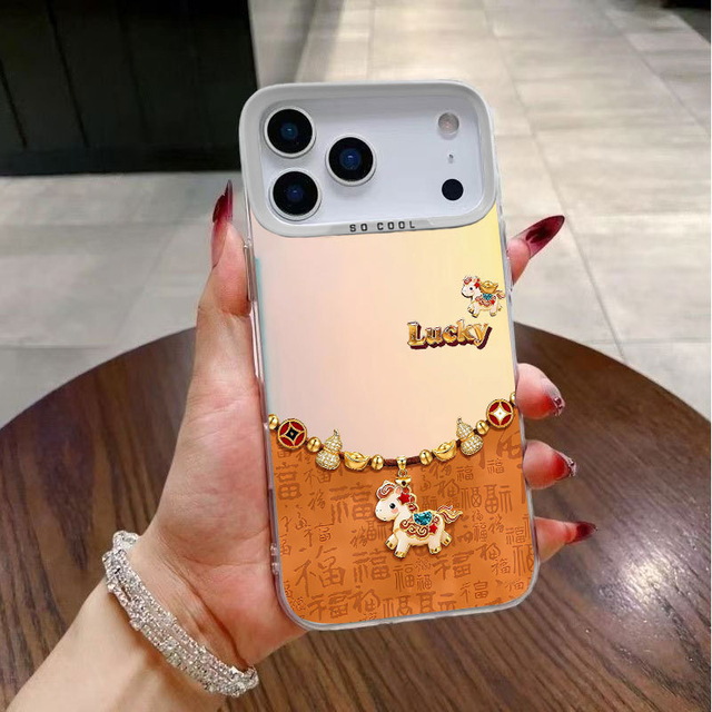 Lucky Golden Horse 2026 Color Silver Plated Anti Shock TPU Phone Case Suitable for iPhone 11 12 13 14 15 16 17 Pro Max