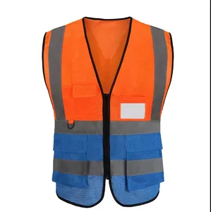 Dual Patchwork Summer Worker Vest Breathable Multi-Pocket Mesh Vest With Reflective Material