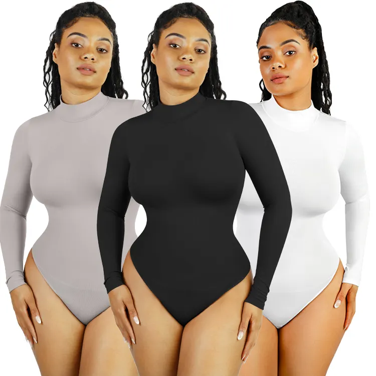 2023 musim gugur Winer desain baru Bodysuit pakaian pembentuk lengan panjang ketat wanita dengan pemangkas perut pembentuk kontrol