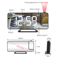 Réveil à projection pour chambres Horloge numérique miroir LED avec projecteur sur mur de plafond Luminosité automatique sensible à la lumière
