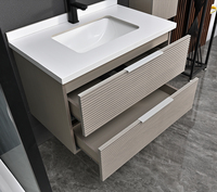 Meuble-lavabo moderne en bois massif avec miroir inclus, étanche et mural, pour hôtel, appartement, villa