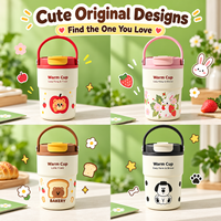 Gobelets pour enfants en céramique de 16 oz avec couvercle double ouverture, poignée de transport, motif lapin mignon, infuseur à thé intégré, faciles à nettoyer, pour l'école - Vente en gros