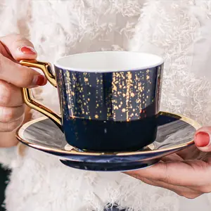 200Ml Nordic Gouden Handvat Shiny Koffie Keramische Mok Cup Set Met Plaat Lepel Ontbijt Afternoon Tea Snack Cup En schotel