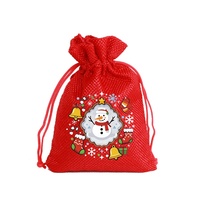 Sacs cadeaux de Noël imprimés en lin rouge, 6 pièces, emballage pour chaussettes, petits sacs, sacs à biscuits