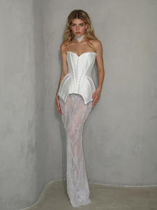 Bettergirl <span class=keywords><strong>abito</strong></span> da donna donna elegante di fascia alta <span class=keywords><strong>senza</strong></span> <span class=keywords><strong>spalline</strong></span> <span class=keywords><strong>abito</strong></span> da sera <span class=keywords><strong>lungo</strong></span> in pizzo bianco - Product Image 2