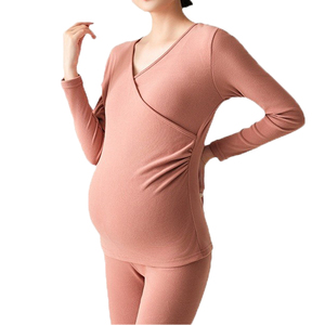 Dos piezas conveniente <span class=keywords><strong>lactancia</strong></span> Calzoncillos largos maternidad cálido de <span class=keywords><strong>manga</strong></span> <span class=keywords><strong>larga</strong></span> posparto maternidad mujeres ropa de enfermería Pijamas - Product Image 1