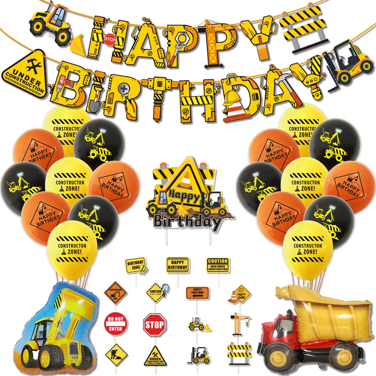 Xy Spot Goederen 12 Inch Cartoon Bouwplaats Slogan Latex Ballon Voor Verjaardagsfeestje Decorations