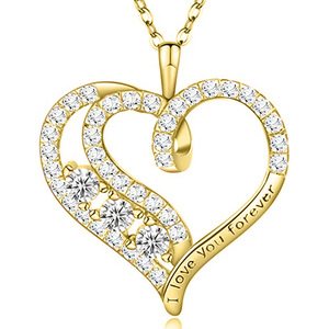 Ciondolo a Cuore in Oro con Diamante Inciso 'Ti Amo per Sempre' Collana Romantica da Donna Regalo Gioiello - Product Image 1