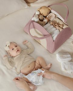 Panier de rangement <span class=keywords><strong>pour</strong></span> couches de bébé en corde de coton, thème arc-en-ciel, <span class=keywords><strong>pour</strong></span> chambre de bébé, sac de transport <span class=keywords><strong>pour</strong></span> voiture, panier fourre-tout en corde tressée <span class=keywords><strong>pour</strong></span> bébé - Product Image 3