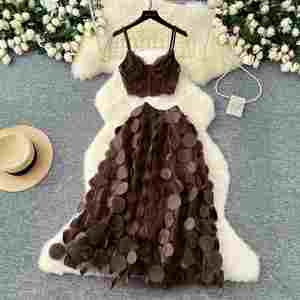 Conjunto de 2 Piezas Otoño Y2K para Mujer, Top sin Mangas y Falda de Malla Transpirable con Puntos 3D de Cintura Alta - Product Image 3