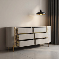 Console de rangement minimaliste italienne de luxe en bois massif à 6 tiroirs pour salon