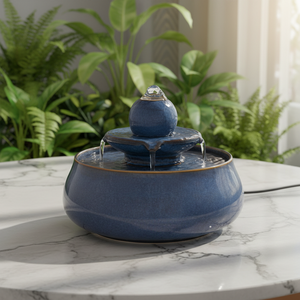 <span class=keywords><strong>Fontaine</strong></span> d'eau de table en céramique calcinée <span class=keywords><strong>bleu</strong></span> indigo, artisanat moderne et exquis, pour la décoration intérieure/extérieure de la maison et du jardin - Product Image 3
