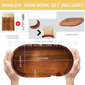 Wooden Yarn Bowl Oval Shape With Lid Needle And Yarn Storage Box Simple Desktop Craft Organizer For Knitting <b>Crochet</b> - Product Image 4