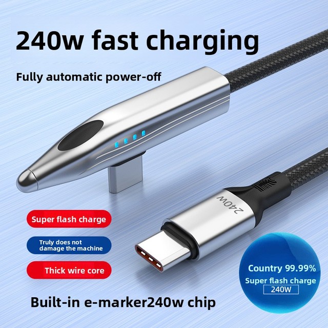 Double Type-C Elbow Nylon Mobile Phone Computer Fast Charging Data Cable with 240W E-Marker Chip for Data Transfer 1.2m 1.8m