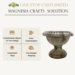 Urne de jardin décorative vintage en magnésie blanche, à motif rainuré, pour extérieur, idéale pour <span class=keywords><strong>buis</strong></span>, labyrinthe ou roses - Prix usine - Product Image 1