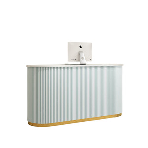Modern Luxury <strong>Pink</strong> Reception Counter Stylish <strong>Beauty</strong> <strong>Salon</strong> Furniture Optional Color Glass Material Factory Sale Office Hotel Use - Product Image 1