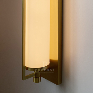 Elegante aplique de pared LED vertical con marco de latón, luz suave y pantalla acrílica para patio o entrada. - Product Image 2