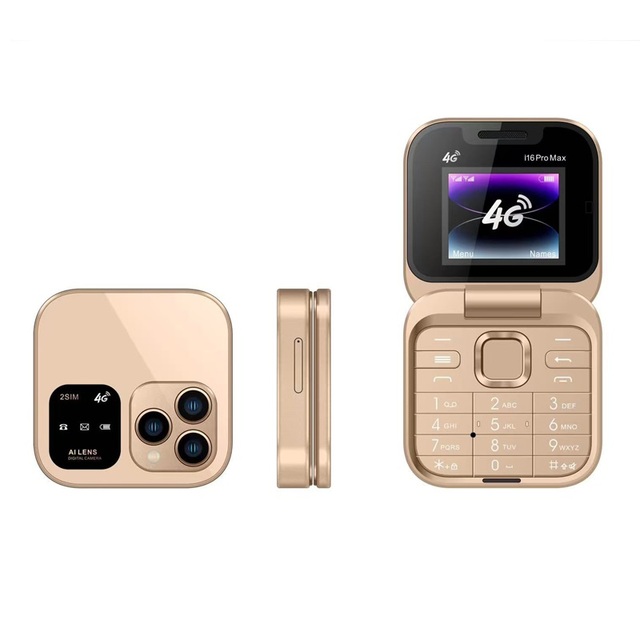 Flip Phone I16 Pro Max Dual SIM Card FM Radio Vibration Speed Dial 1.77 Inch Screen 4G LTE Clamshell Mobile Phone