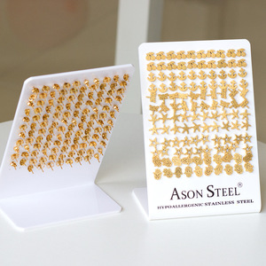 ต่างหูสตั๊ดเหล็กกล้า Ason สีทอง ป้องกันการแพ้ ทำจากสแตนเลส ดีไซน์หลากหลาย เครื่องประดับแฟชั่นสำหรับทุกเพศ - Product Image 2