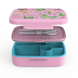 Custom logo printed reusable square food grade children container classic stackable bento lunch box