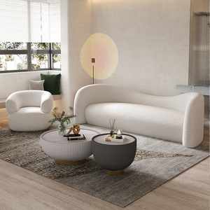 Sofá Curvo de Lana de Cordero para Sala de Estar Minimalista Moderno Oficina Muebles de Interior de Lujo Blancos - Product Image 5