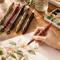 Pinceaux d'art naturels de petite taille, ensemble de peinture aquarelle portable court avec stylo-pinceau, réponse rapide