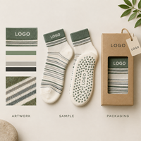 Chaussettes de yoga antidérapantes vert sauge à rayures, avec logo et maintien de la cheville, flexibles, pour studio, vente en gros, développement tricoté, inspection qualité