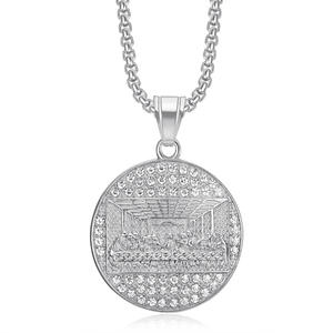 Hiphop Round Medal Coins Luxury Engravable Pvd 316 Stainless Steel Jewelry <b>Pendant</b> <b>Necklace</b> <b>Gold</b> Plated 2024 for Women Woman <b>Men</b> - Product Image 4