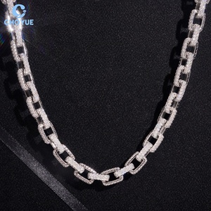 Moissanite Cuban Link <b>Chain</b> 10mm Necklace Rhodium Plated Solid 925 Silver Hiphop <b>Iced</b> <b>Out</b> Jewelry - Product Image 1