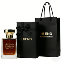 Ensemble cadeau de flacon de parfum en verre carré de luxe avec corps transparent épais et bouchon en métal pour emballage de parfum personnalisé, boîte et sac