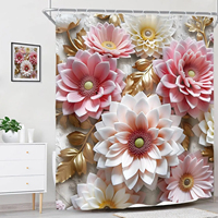 Rideau de douche en polyester imperméable à motif floral rose, décoration de salle de bain, fleurs romantiques vintage, feuilles dorées en relief, sculpture rétro, plante