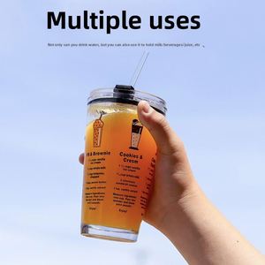 Gobelet en verre avec couvercle gradué, grande capacité, design créatif et mignon, tasse à petit-déjeuner pour lait et boissons - Product Image 3