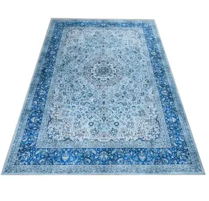 Popular Persian Design Chenille Material Blue Color 3D Print Rug Floor Area Rug