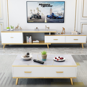Mobile <span class=keywords><strong>TV</strong></span> Moderno in Legno con Tavolino da Caffè, Combinazione Regolabile da Terra per Soggiorno, Nuovo Arrivo, Design Arrotondato, Adatto a <span class=keywords><strong>TV</strong></span> da 65+ Pollici - Product Image 3