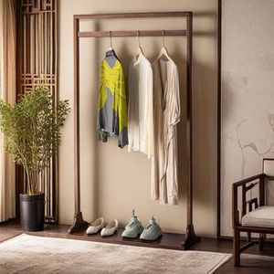Walnut Wood Floor Standing Clothes Rack Solid Wood Coat Rack For Living Room And <b>Bedroom</b> Simple Home Use With Shoe <b>Shelf</b> - Product Image 2
