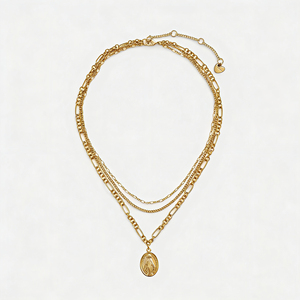 Collar con Colgante de Medalla Milagrosa de <span class=keywords><strong>Tres</strong></span> Capas, con Cruz Religiosa Cristiana, Chapado en Oro de 18K y Acero Inoxidable 304, 16" + 3" - Product Image 6