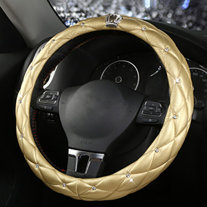 Universal 38cm 15 pulgadas lujo brillo Rhinestone brillante diamante cristal cuero mujeres coche <span class=keywords><strong>volante</strong></span> <span class=keywords><strong>cubre</strong></span> - Product Image 2