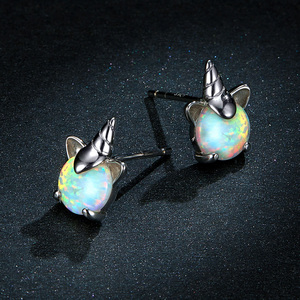 <span class=keywords><strong>Bamoer</strong></span>-pendientes de plata de primera ley con forma de unicornio para mujer, aretes pequeños, plata esterlina 925, Ópalo, hipoalergénico, fiesta, SCE737 - Product Image 4