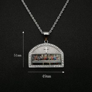 Titanium Steel Gold Plated Diamond Encrusted Thirteen Apostles Pendant Necklace Unisex Gift Jewelry Stainless Steel <b>Cross</b> Shape - Product Image 4