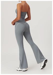 Ensemble de survêtement deux pièces respirant de haute qualité pour l'entraînement sportif estival, jogging, pantalon long évasé uni - Product Image 5