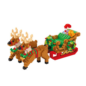 Mô hình quy mô 1:8 đồ chơi thu nhỏ Santa Claus xe trượt tuyết nai sừng tấm hạt nhỏ Khối quà tặng giáng sinh mới cho trẻ em Xây Dựng Bộ - Product Image 3
