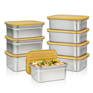 Boîte à lunch en métal Boîte à lunch Tiffin réutilisable en acier inoxydable Ensembles de boîtes à lunch Boîte à bento allant au micro-ondes Couvercles en bambou - Product Image 1