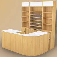 Comptoir de caisse incurvé professionnel en bois pour supermarché, hall d'accueil, vitrine en verre, bois MDF écologique et durable, 90 cm