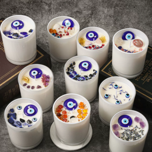 Velas <span class=keywords><strong>de</strong></span> Cera <span class=keywords><strong>de</strong></span> Soja con Cristales <span class=keywords><strong>de</strong></span> Ojo Turco, Piedras Curativas Naturales y Flores Secas para Protección Espiritual, Meditación y Decoración del Hogar - Product Image 6