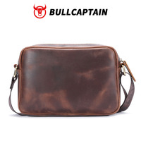 BULLCAPTAIN Bolso de Cuero Genuino Crazy Horse para Hombre, Estilo Clásico, Nuevo, de Gran Capacidad, Bandolera, Casual