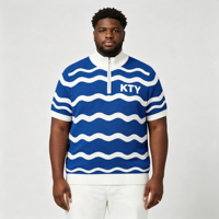 Pull en maille à carreaux brodé à motif ondulé simple pour homme, fermeture éclair quart de longueur, ODM OEM 'KTY'